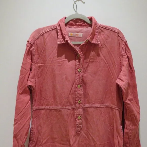 45RPM STUDIO 45R Vintage Washed Red Denim Maxi Dress Minimalist Made in Japan - Picture 3 of 15